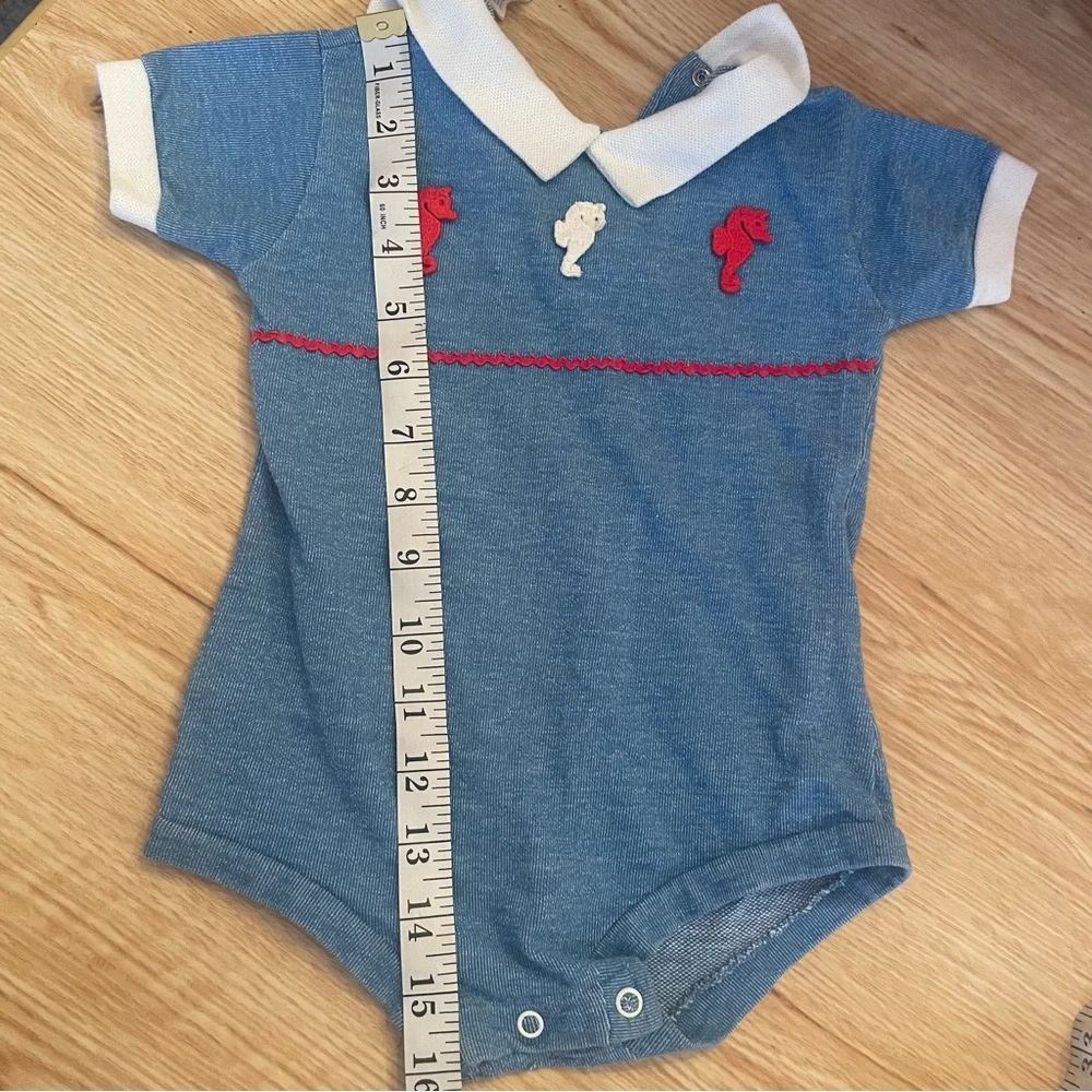 Vintage Babygro By Gerber One Piece Blue Nautical Seahorses  Size 18-27lbs - Picture 12 of 12